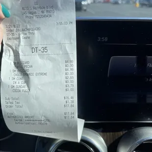 Shows time stamp so they can't say I left it out too long to melt. She had ice cream dripping off the cup as she handed them to me