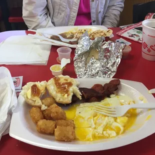 Country breakfast with eggs over medium