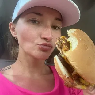 As you can see, my daughter is enjoying her bacon cheeseburger