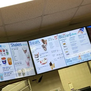 menus and drinks on large screens