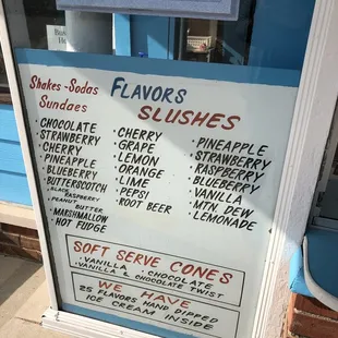 Shake/ Soda/ Sundae Menu and Slush Flavors