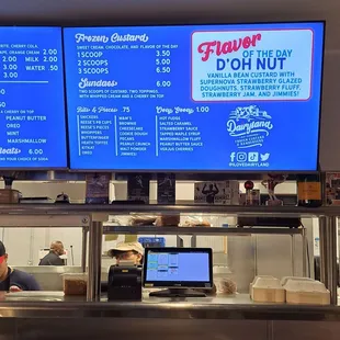 the menu of a doughnut shop