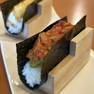 8. Shrimp Tempura, Cream Cheese, Coconut Powder and Spicy Yum Sauce Hand Roll