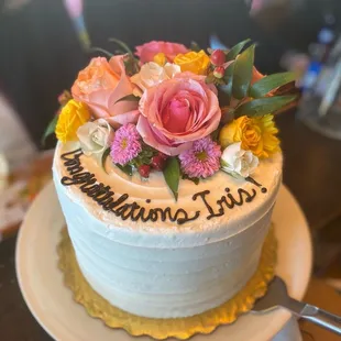 a cake with flowers on top