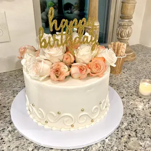 9in Reeses cake with white buttercream frosting