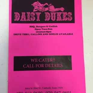 Daisy Dukes menu