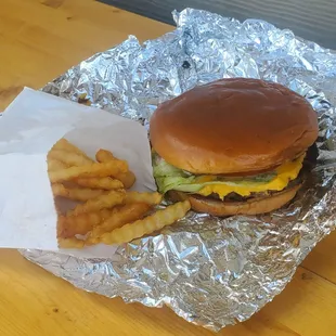 a hamburger and french fries