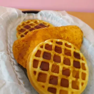 two waffles in a basket