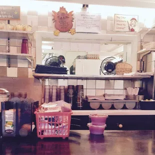 the kitchen counter and shelves