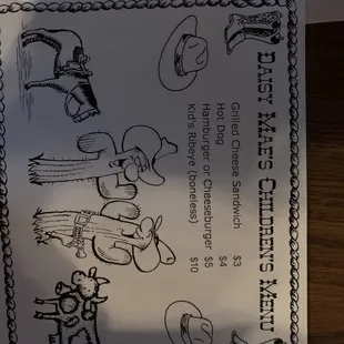 Kids menu