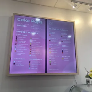 Cake Pop Menu