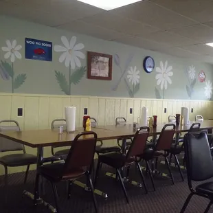tables and chairs in a restaurant