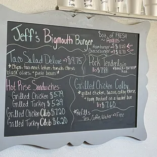 a menu on a chalkboard