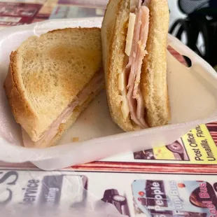 Daisys Diner Sandwich Menu. This was $6.99 for ham and cheese. 20 min to make, ordered hot came cold.