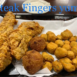 a tray of fried food