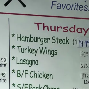 Daily specials