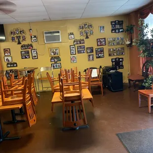 tables and chairs in a restaurant