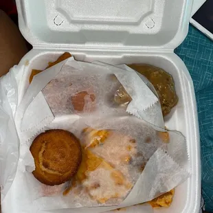 a takeout box of food