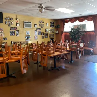 tables and chairs in a restaurant