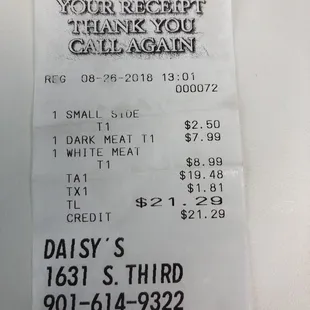 Sunday&apos;s receipt.