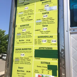 Daisy&apos;s Menu as of 4/26/2018