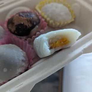 Mango mochi with white bean mochi