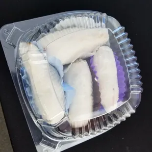 One of each - peach mochi, with and without white beans, and pear mochi, with and without white beans