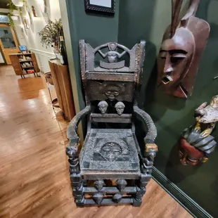 a chair made out of wood and metal