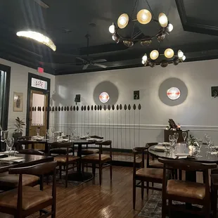 a dining room with tables and chairs