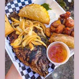 a plate of fish and fries