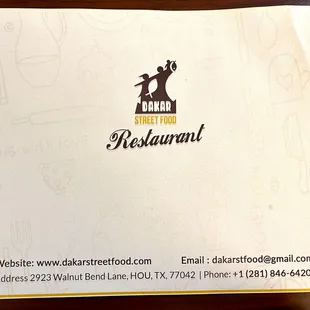 Front of menu