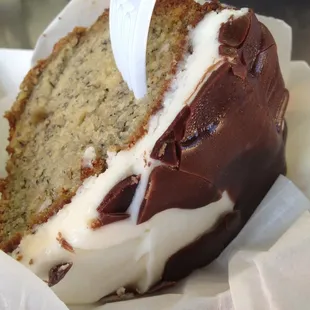 Banana Bread with cream cheese chocolate frosting (would have been better warm).  8 out of 10.