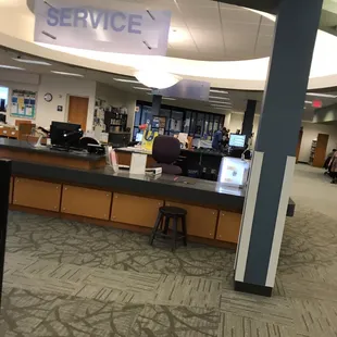 Main desk with children area right next to it