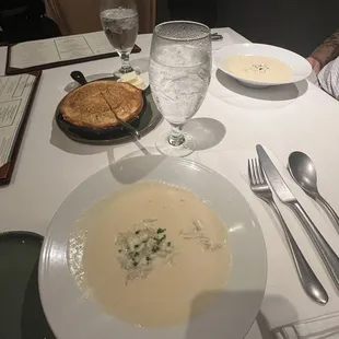 Crab and Brie Soup. Steen's Cornbread.