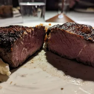 NY strip cooked medium rare