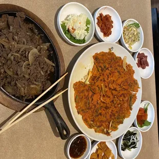 various dishes of food on a table