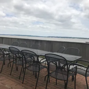 Patio seating with a relaxing view of the James river