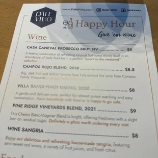 Happy Hour menu