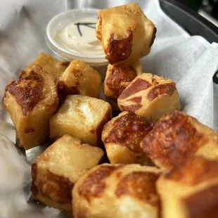 a basket of tater tots