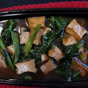 Tofu chow fun in gravy w/ Chinese kale!