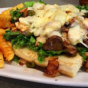 Chicken Philly add mushrooms with fries.