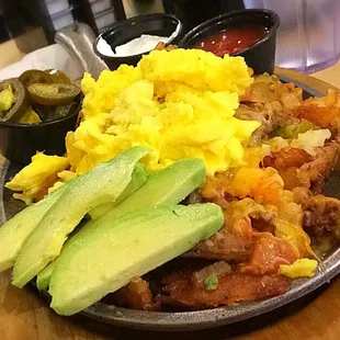 South of the border skillet with avocado (avocado not always available). My favorite meal!