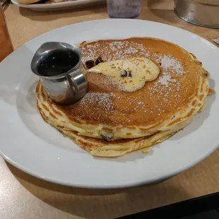Chocolate chip and cherry pancakes.