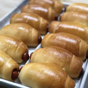 Jumbo sausage rolls! These are NOT a regular cheap hotdog, there is an delicious sausage inside!