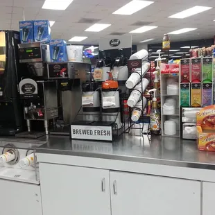 Hot coffee and fresh donuts available