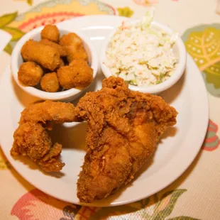 Fried chicken, okra, and cole slaw