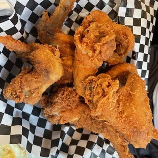 Wings fried to perfection and not greasy!!! Literally perfect.