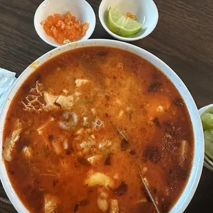 Hella good flavorful menudo loaded with meat.