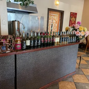 bottles of wine on a bar