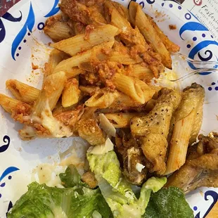 Baked ziti, lemon pepper wings &amp; ceaser salad